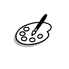  Paint pallet and brush illustration icon. Black and White