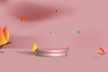 illustration of podium and colorful butterfly