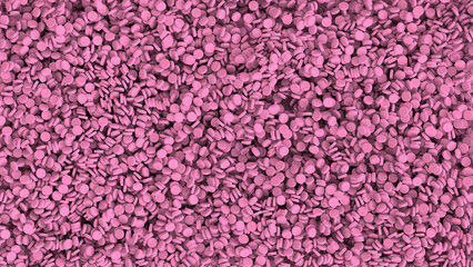 Obraz premium drugs, pink small tablets, vitamins, pills, medicinal background, concept development medicine, pharmacology, health, humanization care, drug addiction problems, day medic, overdose, 3d rendering
