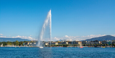 Genève. Le Jet d'eau sur le lac Léman. Suisse