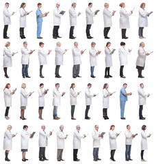 full length group of doctors with notepad isolated