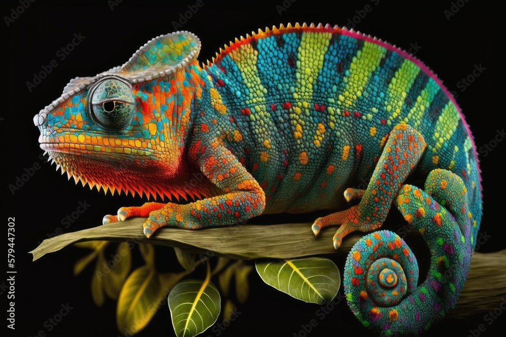 Sticker Panther chameleons have incredible rainbow coloring (Furcifer pardalis). Generative AI