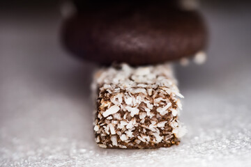 sponge cake, chocolate flavored wafer, sweet tender and delicious