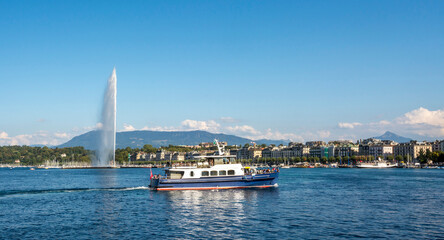 Genève. Le Jet d'eau sur le lac Léman. Suisse