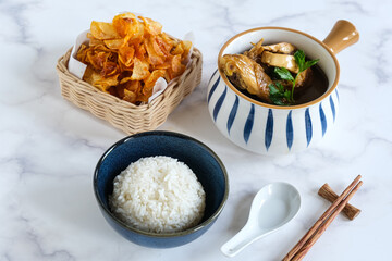 cooked rice and side dish for dinner
