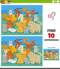 differences game with cartoon cats and dogs characters