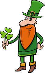 cartoon Leprechaun with clover on Saint Patrick Day