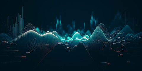 Blue neon color Abstract technology background, Network light effect. Concept visualization of sound waves. Generation AI