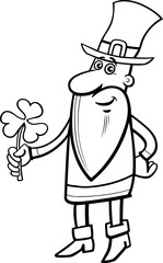 cartoon Leprechaun with clover on Saint Patrick Day coloring page