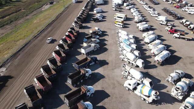 Aerial view of new and used heavy equipment.