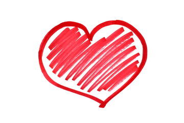 A heart with an arrow is drawn with a red marker on a white isolated background.	