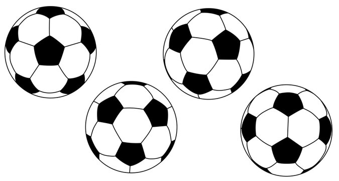 Footbal ball vector icon batch. Black and white soccer ball sport equipment, pelota football bal icon vector design. Goal symbol, team game competition world or european super cup championship pelota 