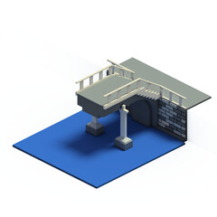 Transparent Isometric road, sea and moutain