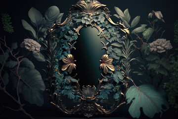 wallpaper decorated  rococo blooms flowers orante gold frame dreamy intricate details pastel scheme dull tone fantasy fairytale aesthetic rococo luxurious style background,generative ai. - obrazy, fototapety, plakaty