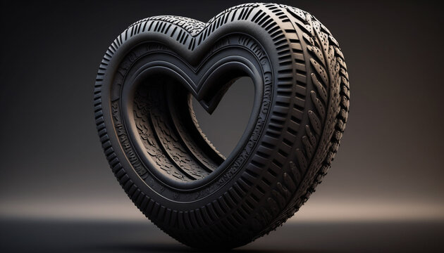 Heart shaped car tire. Tire in the shape of heart. Generative AI.