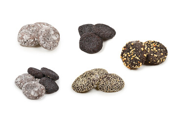 Chocolate cookies isolated on white background.