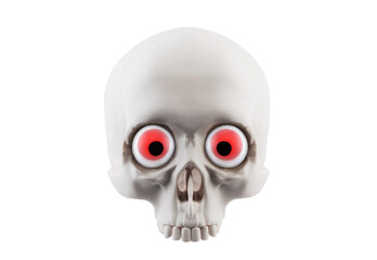 Human skull with red eyes isolated on white background with clipping path
