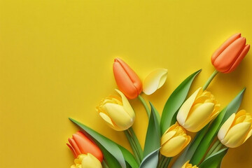 yellow tulip flower background, generative ai