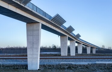 Historic stone bridge over a highway in Denmark