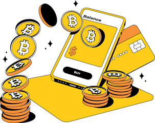 Bitcoin or cryptocurrency trading platform with big profit. Isolated. Trade crypto mobile.Coin transaction illustration in modern style