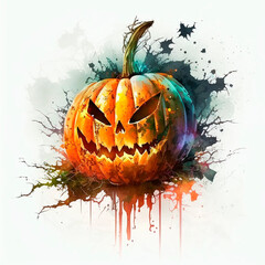 Creepy pumpkin. Watercolor gloomy illustrations for Halloween. Generative AI technology.