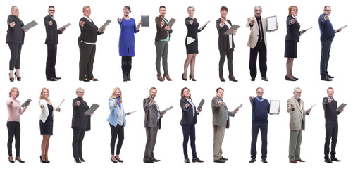 Obraz premium group of successful people with notepad in hands isolated