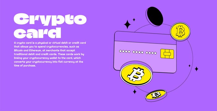 Crypto credit card with bitcoin. Cryptocurrency digital wallet online. Coin transfer. Modern style