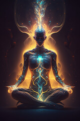 Concept of meditation and spiritual practice for enlightenment, expanding of consciousness, chakras and astral body activation, mystical inspiration image - obrazy, fototapety, plakaty