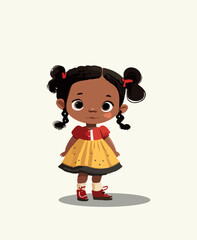 Cartoon African American girl on a light background. Vector illustration	