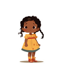 Cartoon African American girl on a light background. Vector illustration