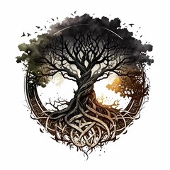 Yggdrasil illustration. Tree of Life, Scandinavian mythological symbol - 579453109