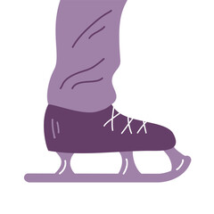 A man is skating on ice. Male leg. Winter sport and recreation. Flat vector illustration isolated on white background