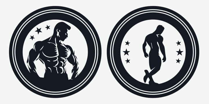 Fitness men Gym vector silhouette logo design template set