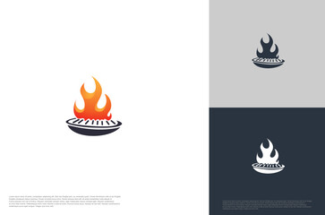 barbecue grilled vector logo template. BBQ, grill food and restaurant icon with fire icon