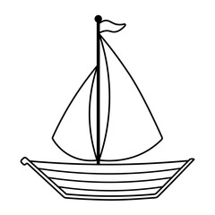 Sailboat in Black Line Icon Sea Transportation Vector Illustration