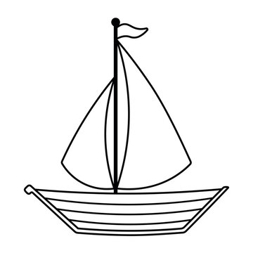 Sailboat in Black Line Icon Sea Transportation Vector Illustration