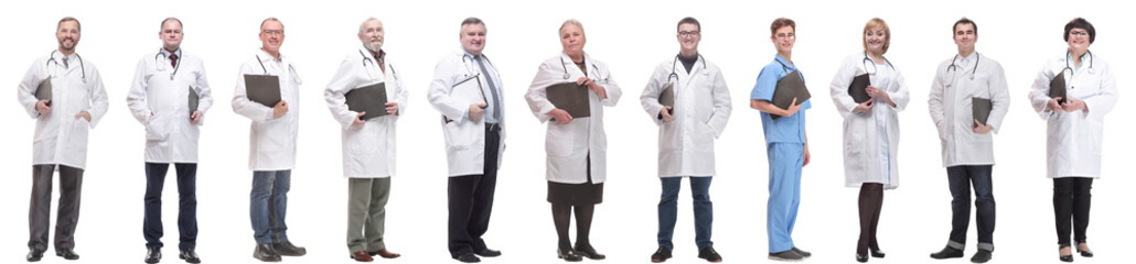 Fototapeta premium full length group of doctors with notepad isolated