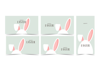 Happy easter greeting card with cute egg bunny design, set of vector illustration	