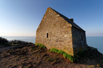 Vauban cabin and coastal path GR 223 on the Carolles cliffs in Cotentin coast
