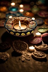 Fototapeta premium illustration, diwali decoration in the background, ai generative