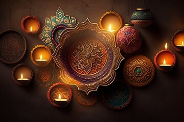 illustration, diwali decoration in the background, ai generative