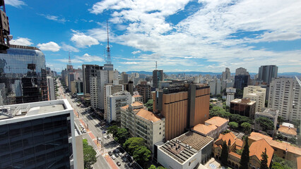 aerial landscape city são paulo brazil paulista avenue belvedere - obrazy, fototapety, plakaty