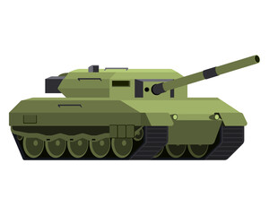 Main battle tank in flat style. German military vehicle Leopard 2. Colorful PNG illustration.