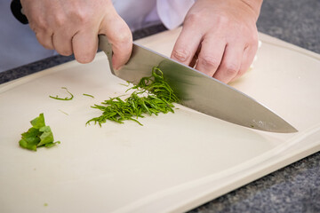 chef cutting chicory