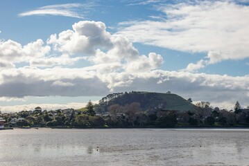 Scenic view of the Panmure Basin surrounded by the breathtaking nature of New Zealand