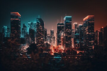 Fototapeta premium Captivating City Skyline at Night - AI-generated Insights on Urban Landscapes and Nightlife