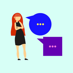 Woman character and speech bubbles, modern  colorful concept, vector illustration.