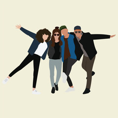 Fototapeta premium A Group of friends. team flat vector illustration. Unity in diversity. refer a friend.
