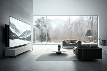 big tv screen, Elegant living room, generative ai