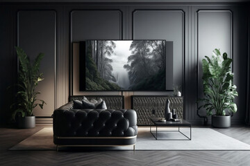 big tv screen, Elegant living room, generative ai
